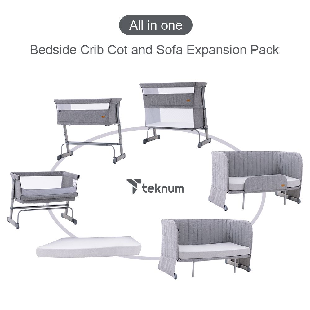 Teknum - All-in-1 Bedside Crib Cot And Sofa Expansion Pack - Grey