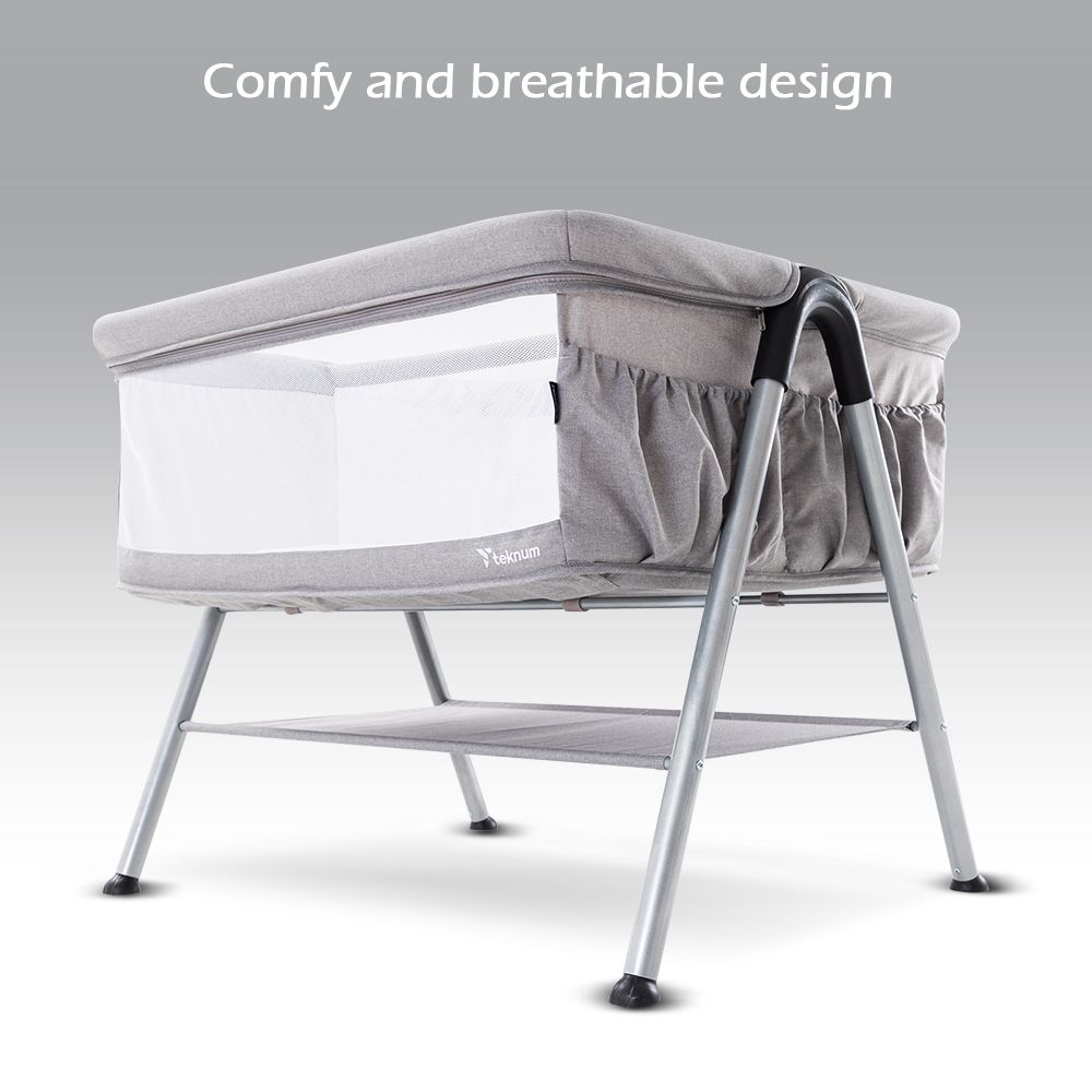 Teknum - Fellow 2 Twin Bedside Crib Bassinet - Grey