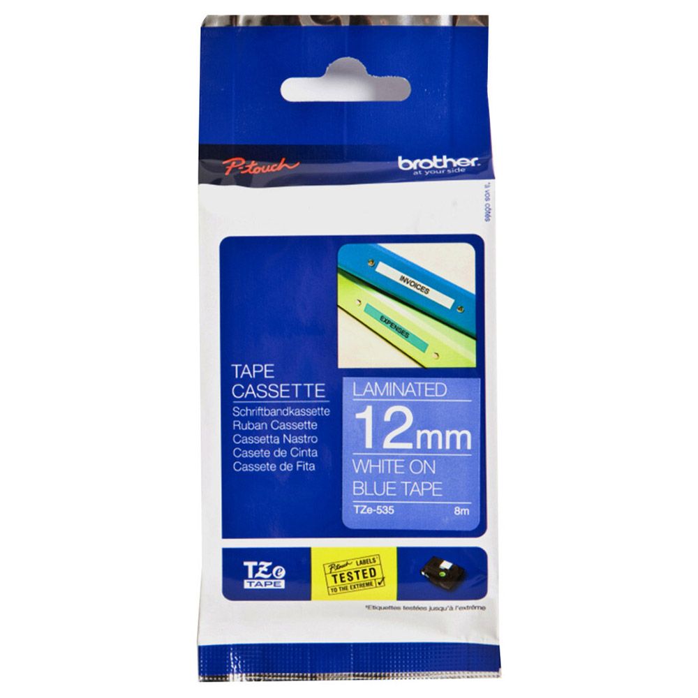 Brother - 12mm White On Blue Laminated Label Tape TZE-535