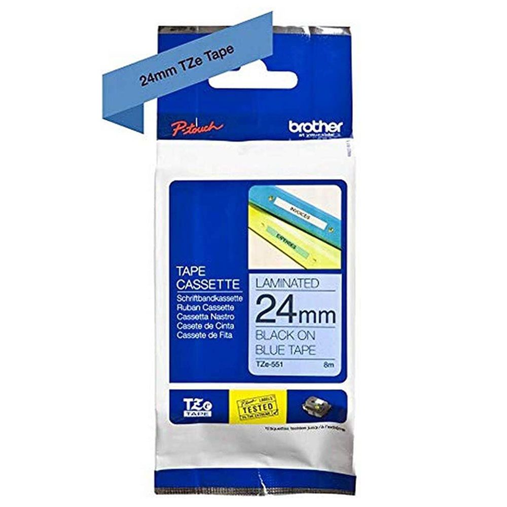 Brother - 24mm Black On Blue Laminated Label Tape TZE-551