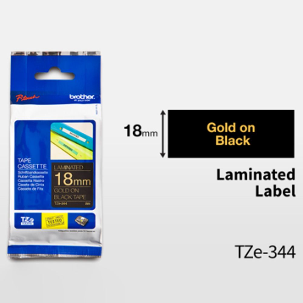 Brother - Gold On Black Laminated Label Tape TZE-344 - 18 mm