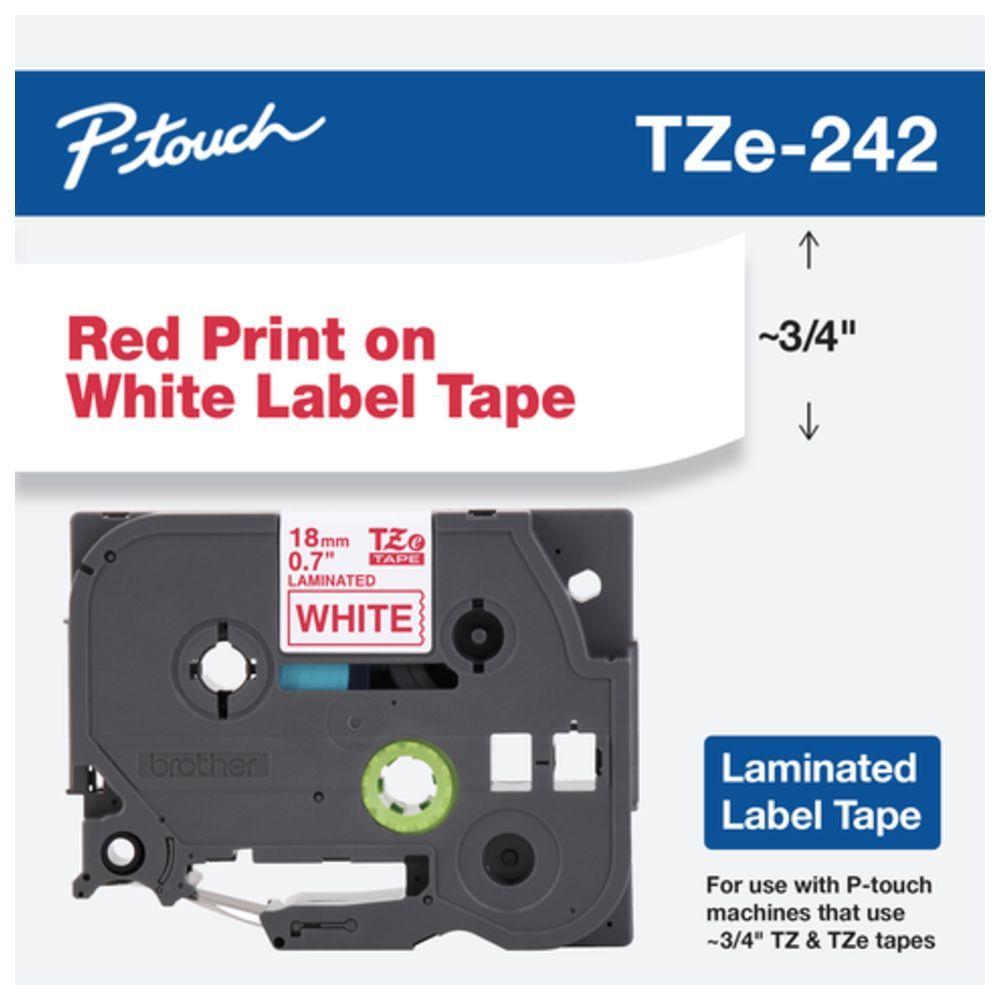 Brother - Red On White Laminated Label Tape TZE-242 - 18 mm