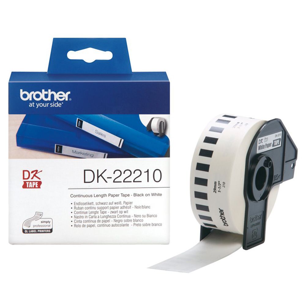 Brother DK-22210 Black On White Continuous Paper Label Roll