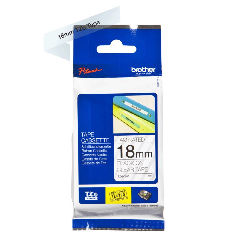 Brother - 18mm Black on Clear Laminated Tape TZE-141