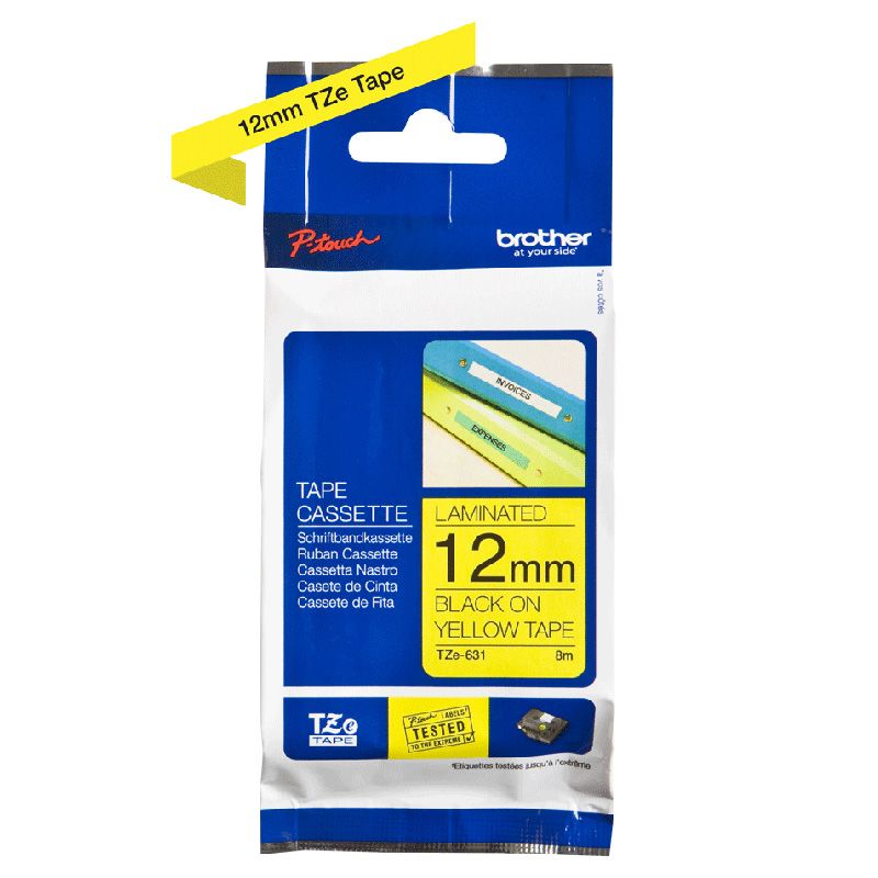 Brother - 12mm Black on Yellow Laminated Tape TZE-631