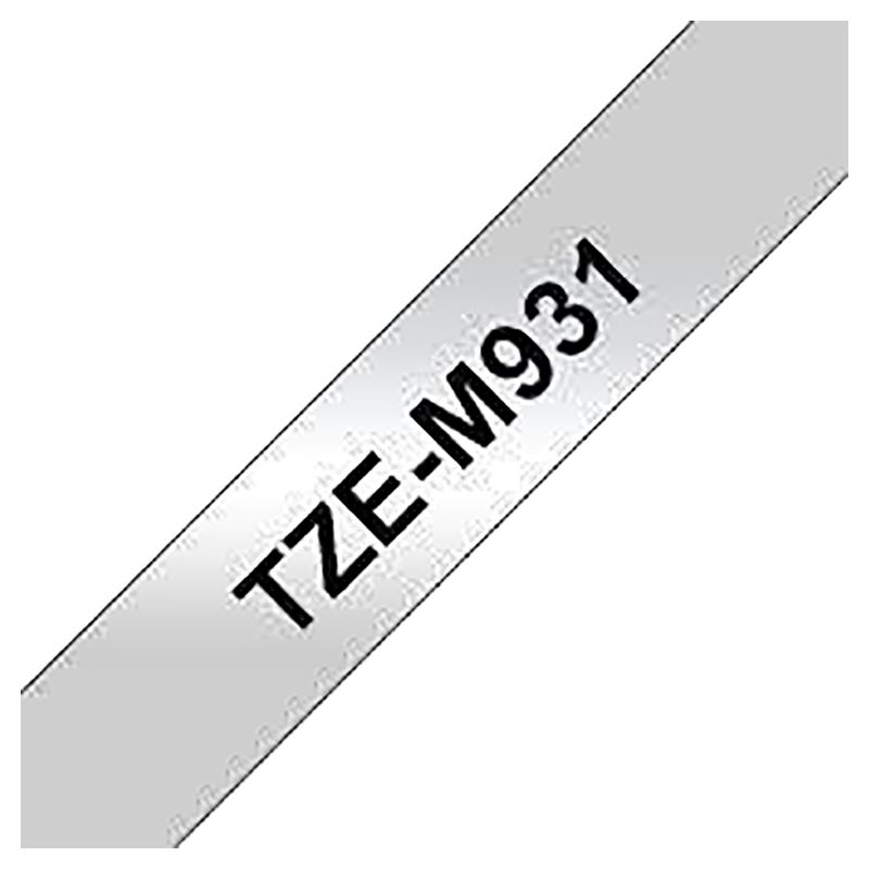 Brother - 12mm Black On Matt Silver Laminated Tape TZE-M931