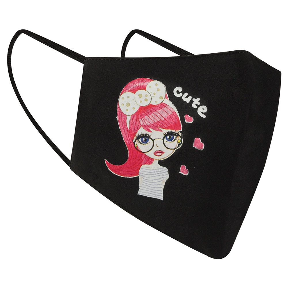 ProMax - 3-Layered Reusable Face Mask - Cute Girl - Black