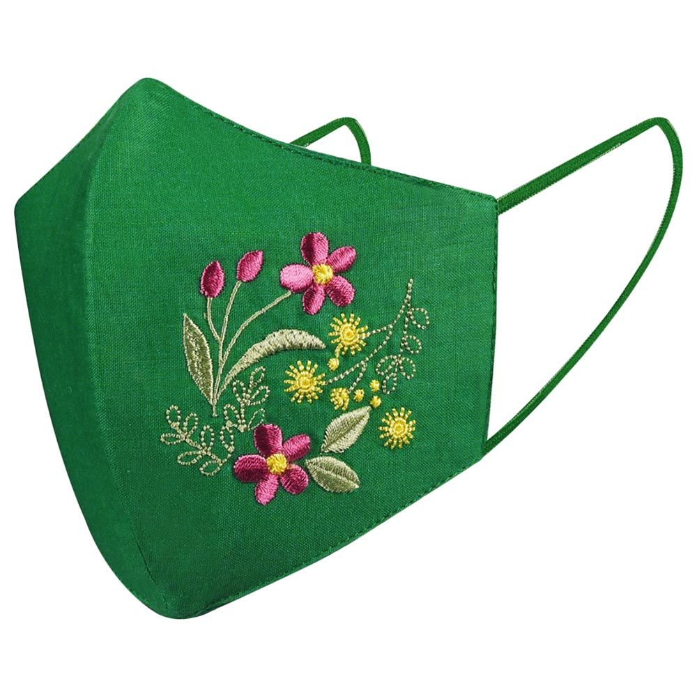 ProMax - 3-Layered Reusable Face Mask - Lilies - Green