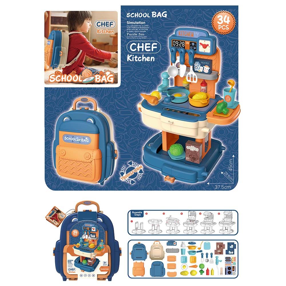 TTC - 2-in-1 Kitchen Chef Playset - 34 pcs - Blue