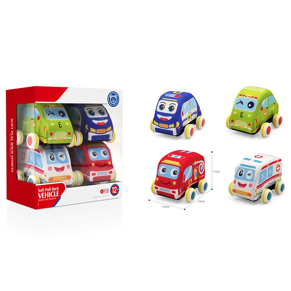 TTC - Soft Pull Back Vehicle Infant Toys - Assorted 4 pc