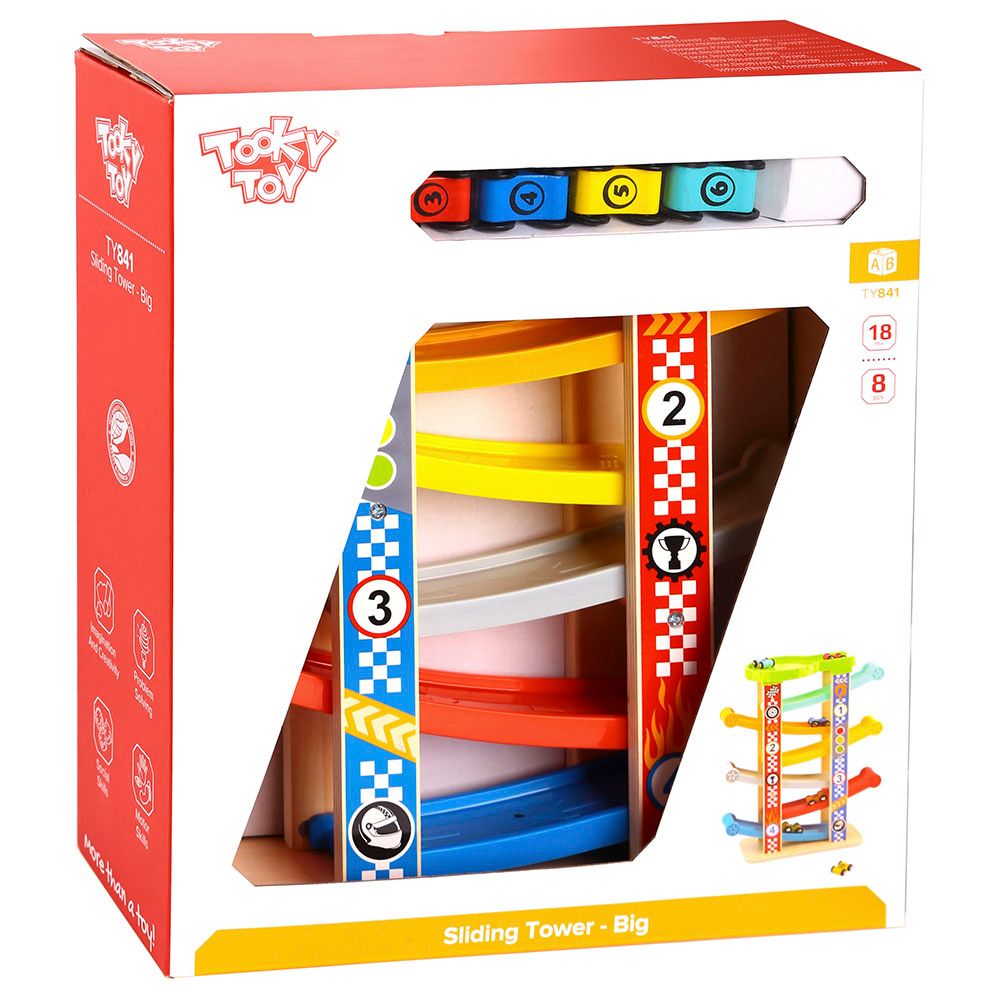 Tooky Toy - Wooden Sliding Tower Playset - 8pcs