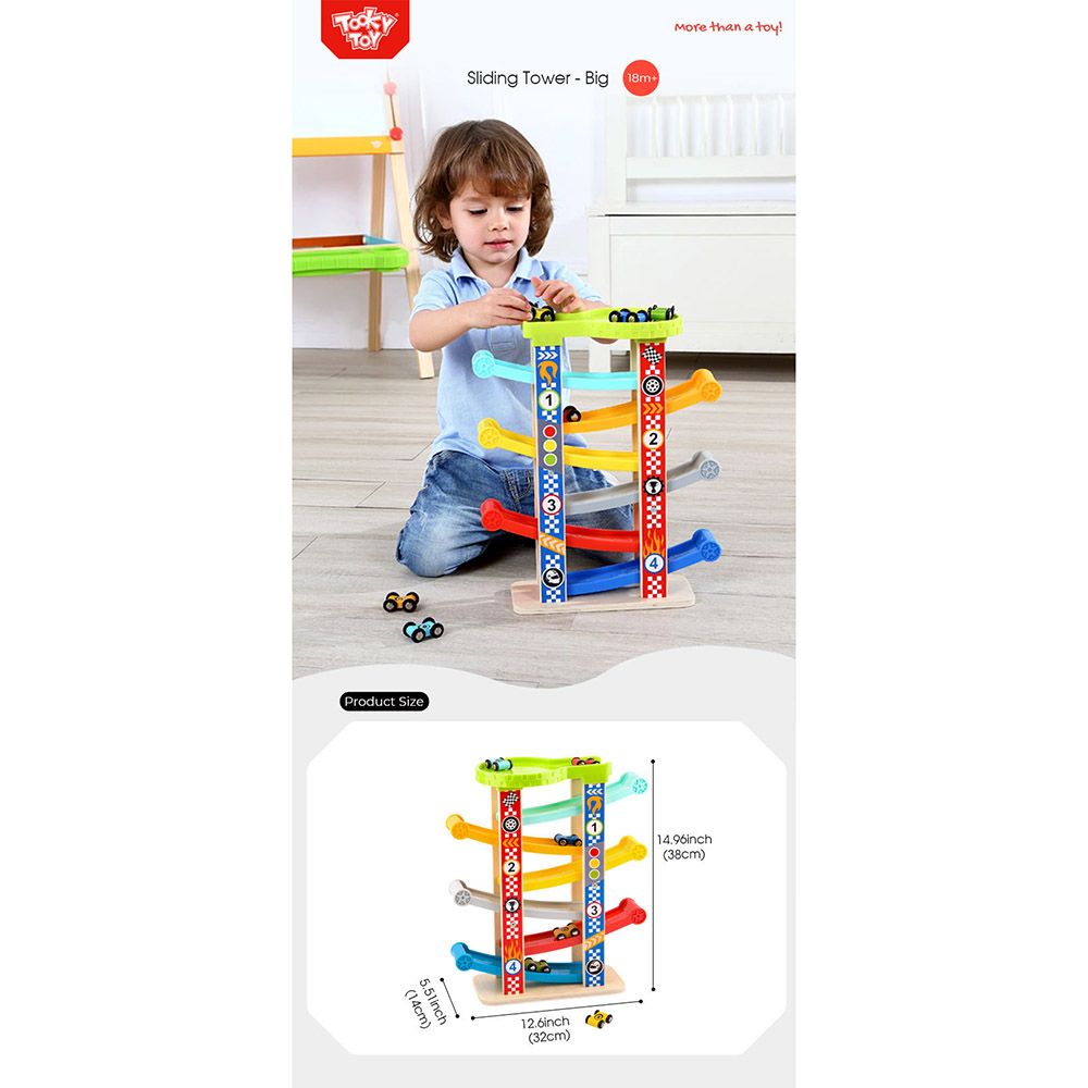 Tooky Toy - Wooden Sliding Tower Playset - 8pcs