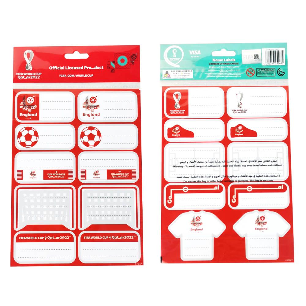 Fifa - 2022 Country Name Label Sticker Sheets Pack of 2 - England