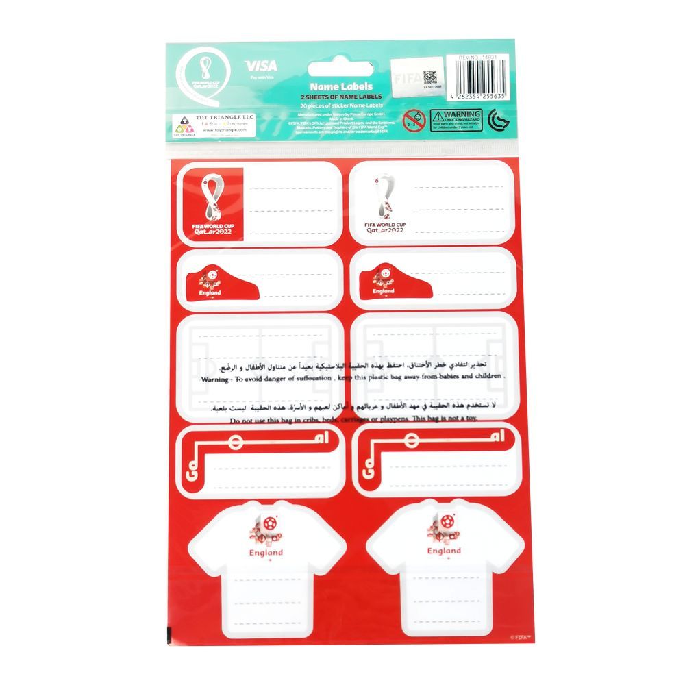 Fifa - 2022 Country Name Label Sticker Sheets Pack of 2 - England