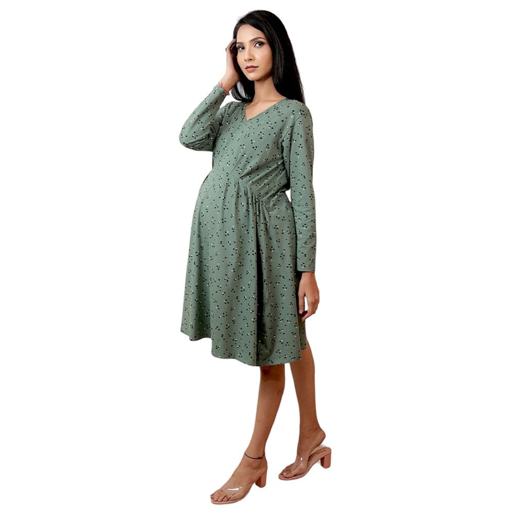 Tummy Organic Cotton - Flared Maternity Dress - Green