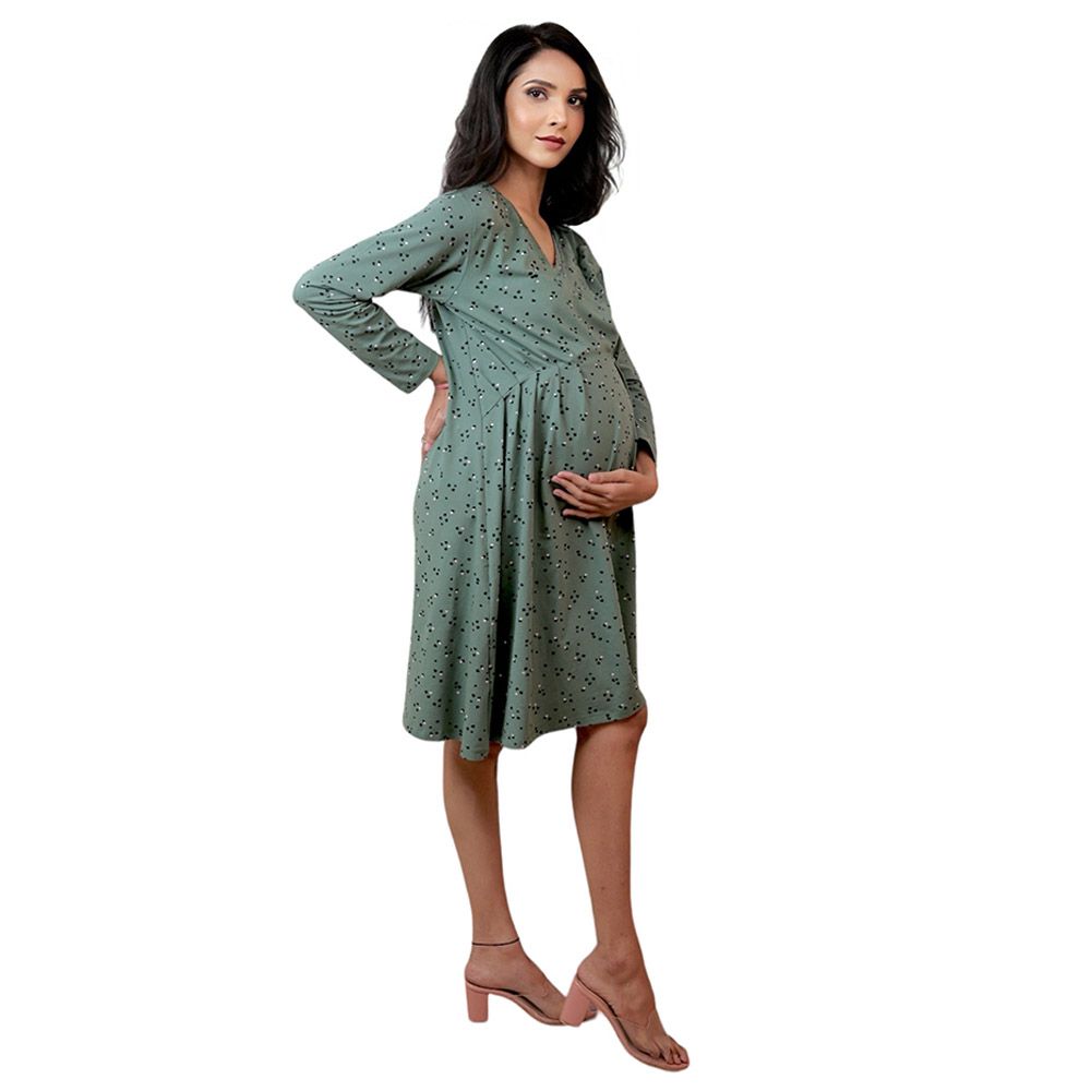 Tummy Organic Cotton - Flared Maternity Dress - Green