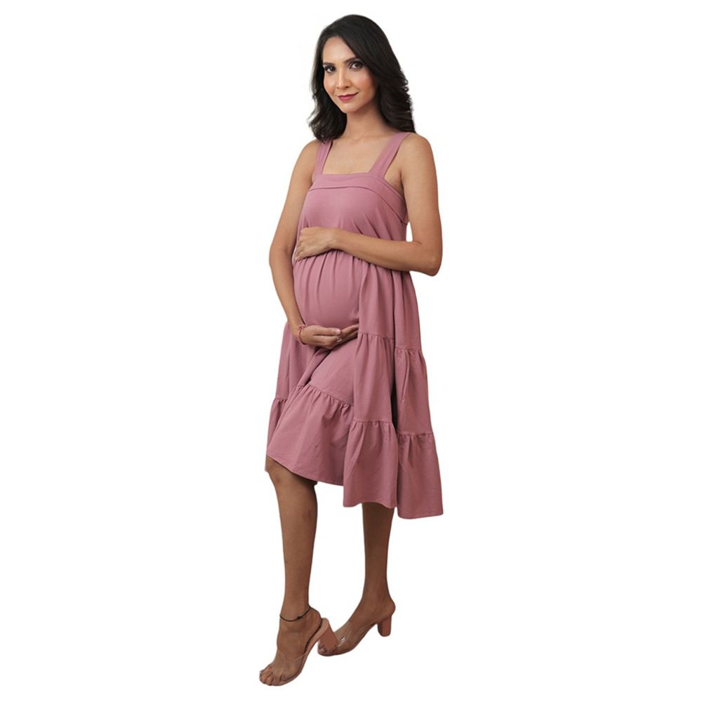 Tummy - Organic Cotton Broad Strap Maternity Dress - Pink