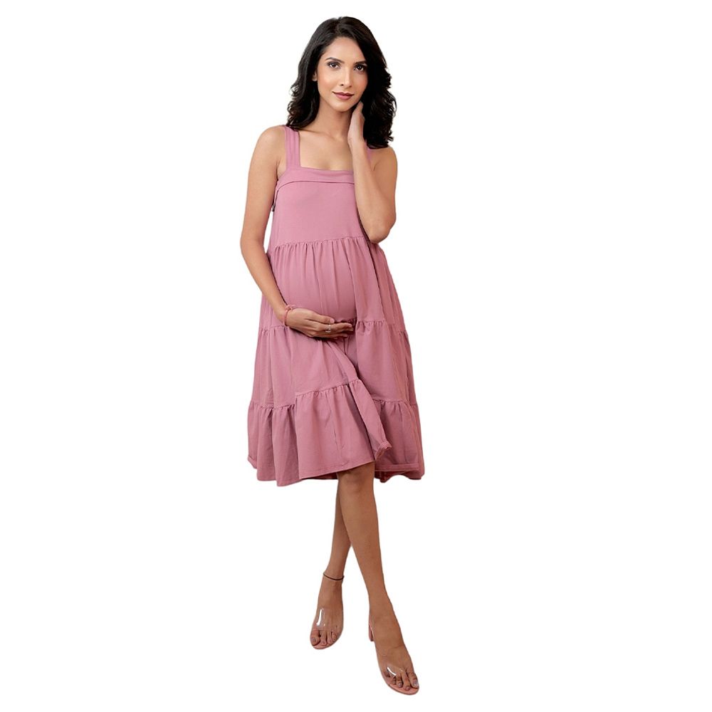 Tummy - Organic Cotton Broad Strap Maternity Dress - Pink