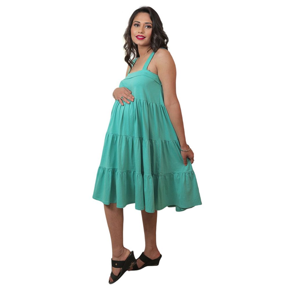 Tummy - Organic Cotton Broad Strap Maternity Dress - Green