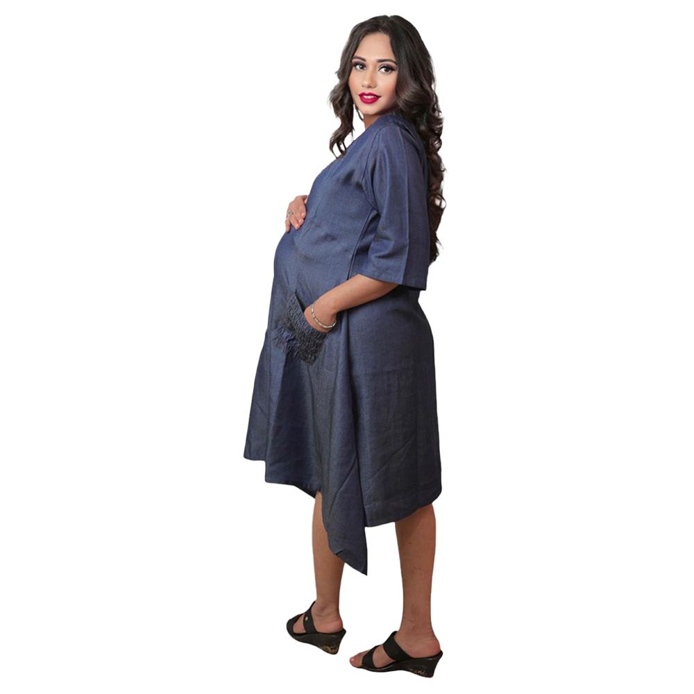 Tummy - Asymmetrical Maternity Dress w/ Side Pockets - Blue