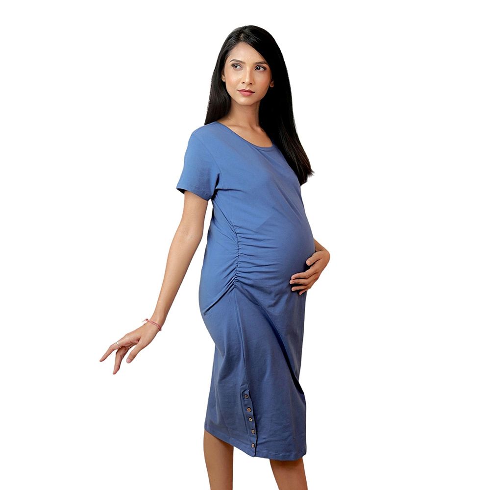 Tummy Organic Cotton T- Shirt Maternity Dress - Blue