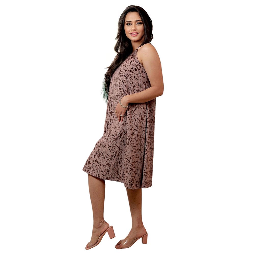 Tummy - Organic Cotton Polka Dots Halter neck Party Dress - Brown