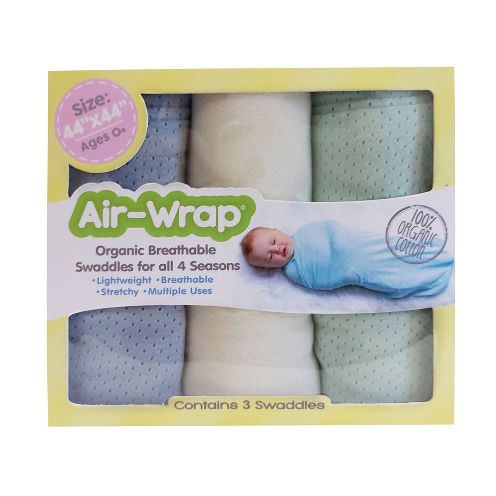 Woombie - Old Fashioned Air Wrap And Oraginc Swaddle 3 pcs - Light Blue