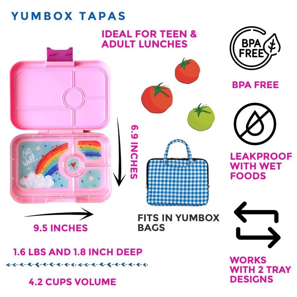 Yumbox - Capri Tapas Rainbow 4 Compartment Lunch Box - Pink