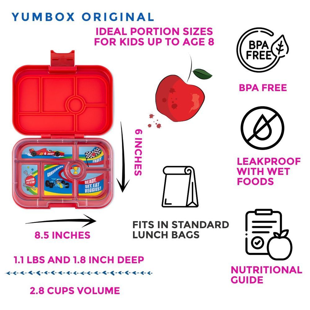 Yumbox - Race Car 6 Compartment Lunch Box - Road Red