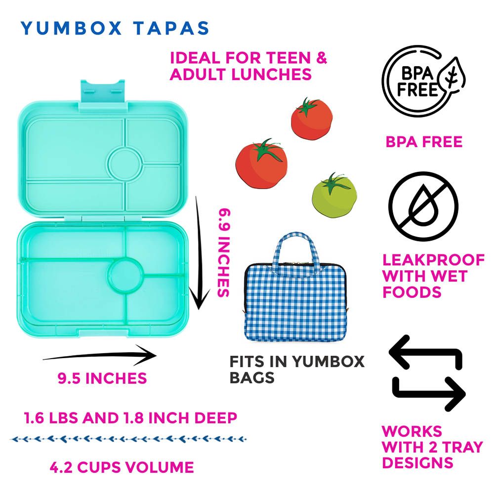 Yumbox - 5 Compartment Bali Aqua Lunch Box - Tapas Clear