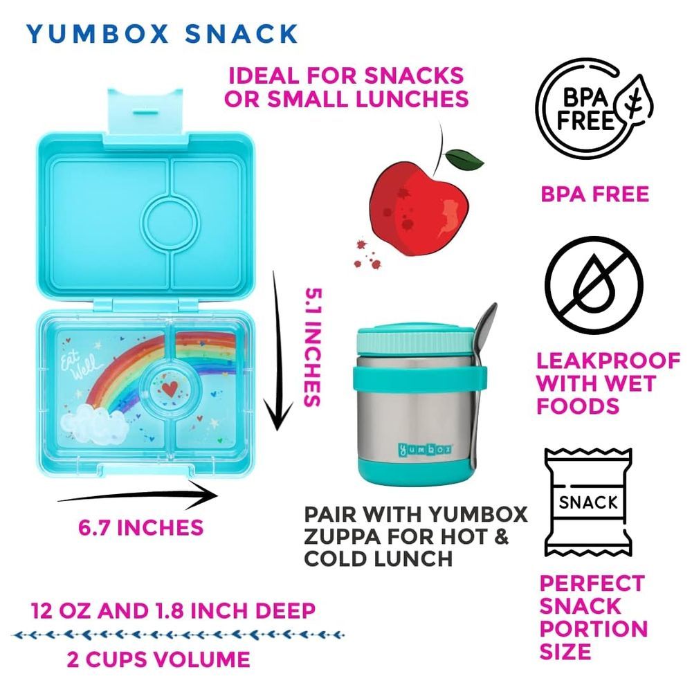 Yumbox - Tropical Rainbow 3 Compartment Snack Box - Aqua