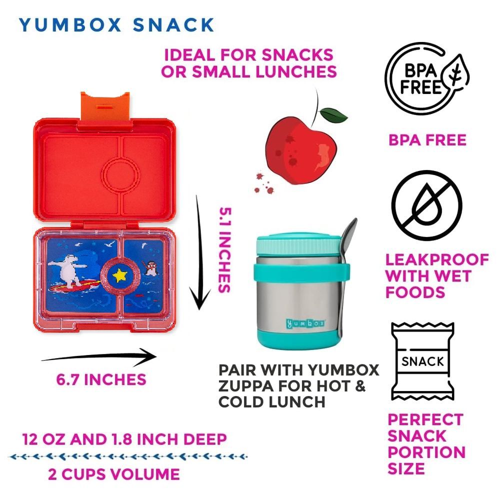 Yumbox - Polar Bear 3 Compartment Snack Box - Roar Red