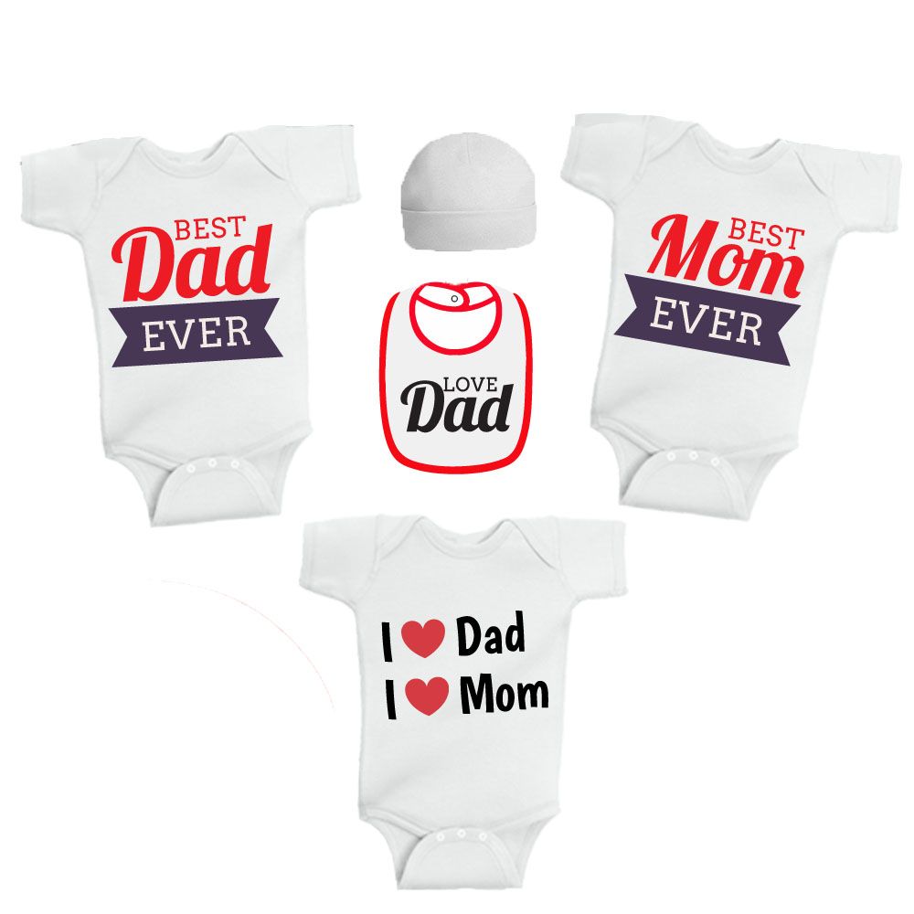 Twinkle Hands - Best Mom Best Dad Baby Onesie - 5Pc Set