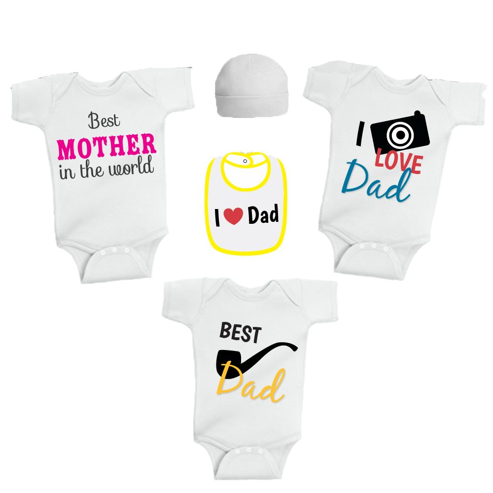 Twinkle Hands - Super in Love w Mom&Dad Baby Onesie- 5Pc Set