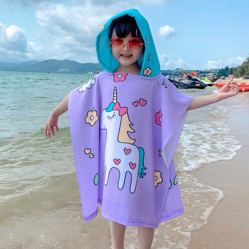 UKR - Unicorn Printed Kids Hooded Towel - 60x120 cm