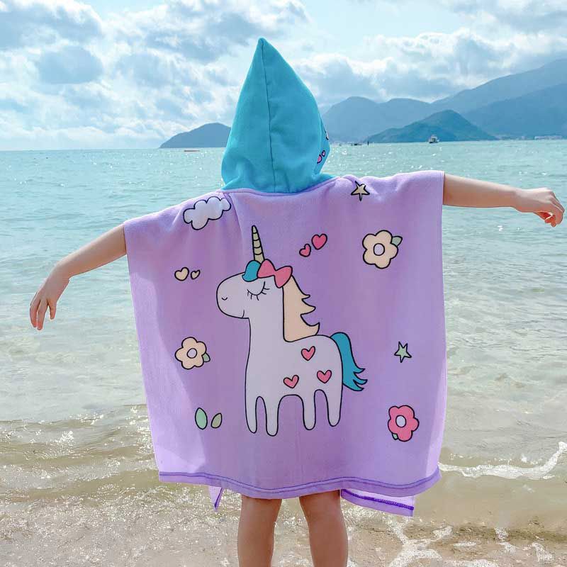 UKR - Unicorn Printed Kids Hooded Towel - 60x120 cm