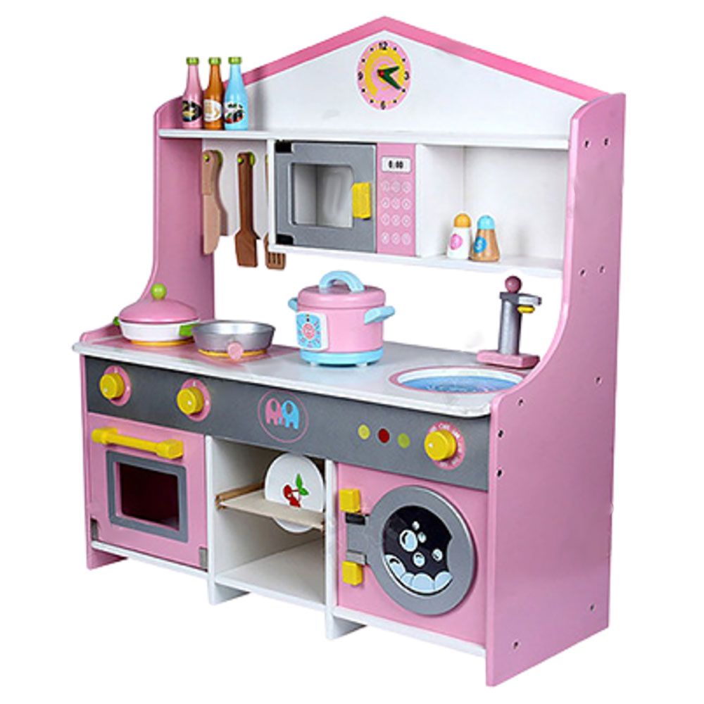 UKR - Wooden Kitchen With Washing Machine - Pink