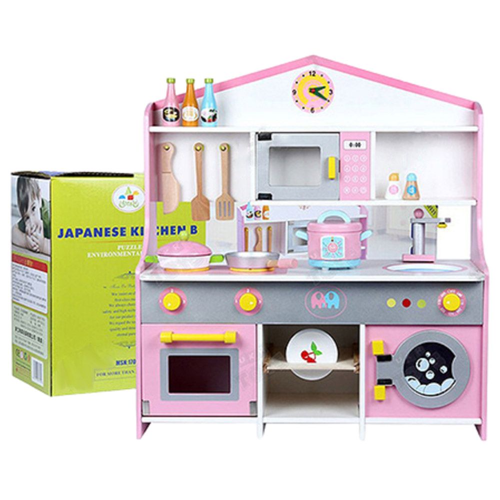 UKR - Wooden Kitchen With Washing Machine - Pink