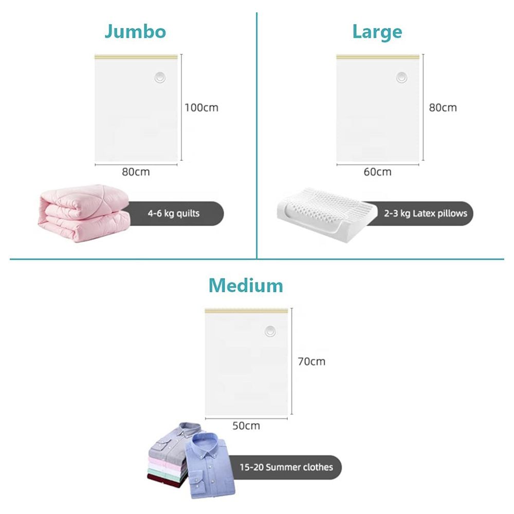 UKR - Vacuum Storage Bags - Clear - 6pcs - Jumbo - 80x100 cm