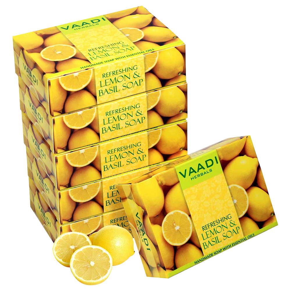 Vaadi Herbal Refreshing Organic Lemon & Basil Soap Pack Of 6