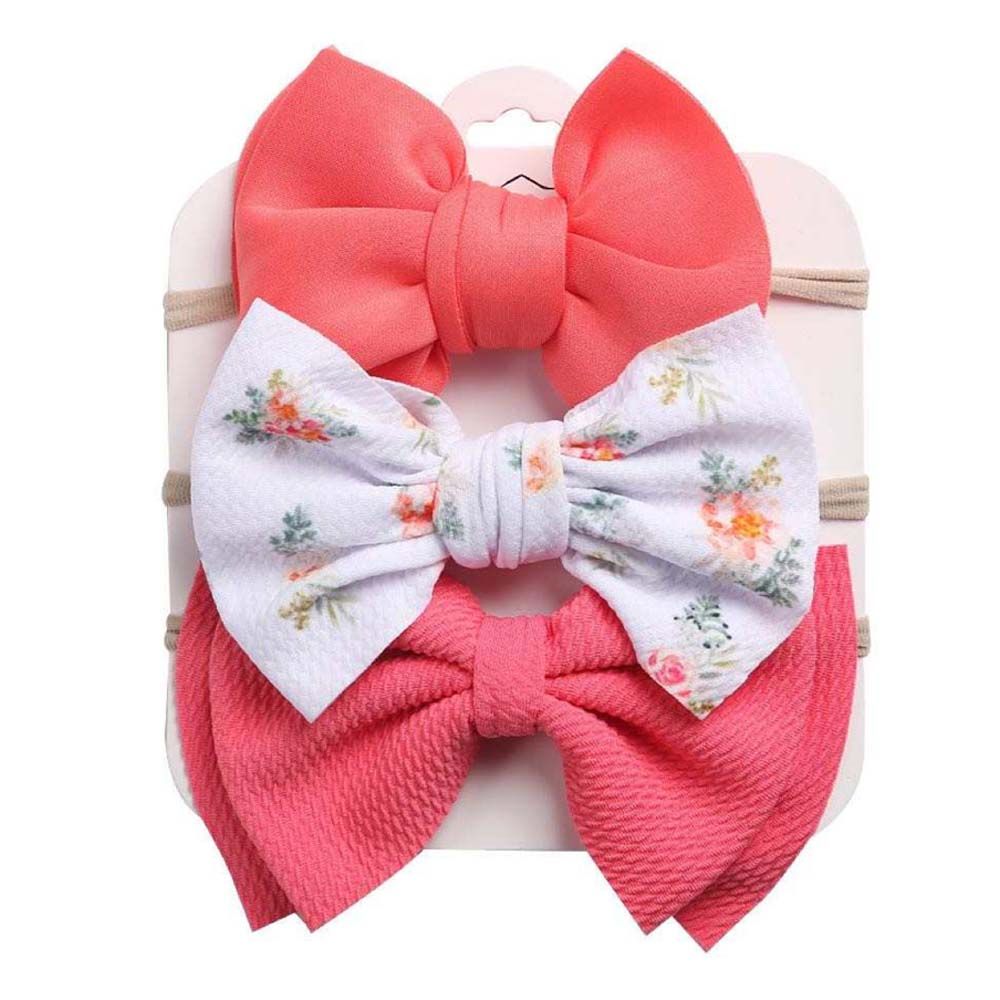 The Girl Cap - 3pc-Set - Solid & Printed Bow - Peach