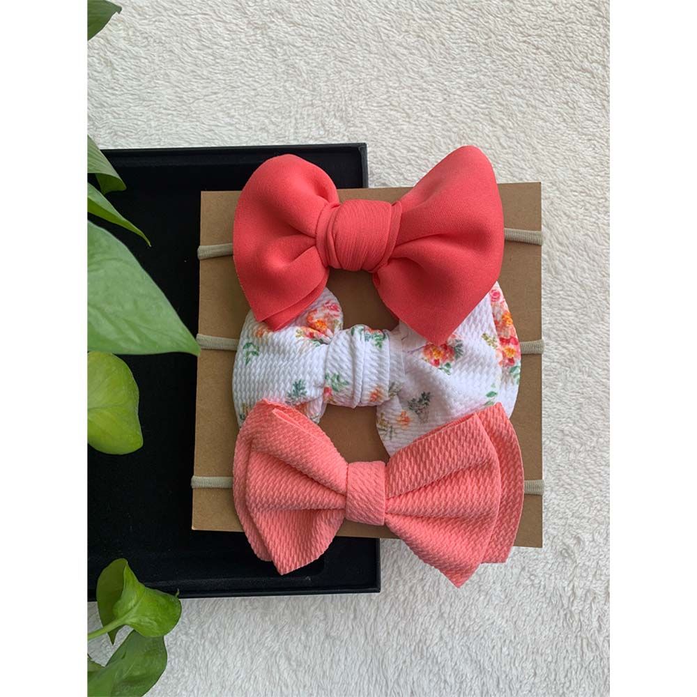 The Girl Cap - 3pc-Set - Solid & Printed Bow - Peach