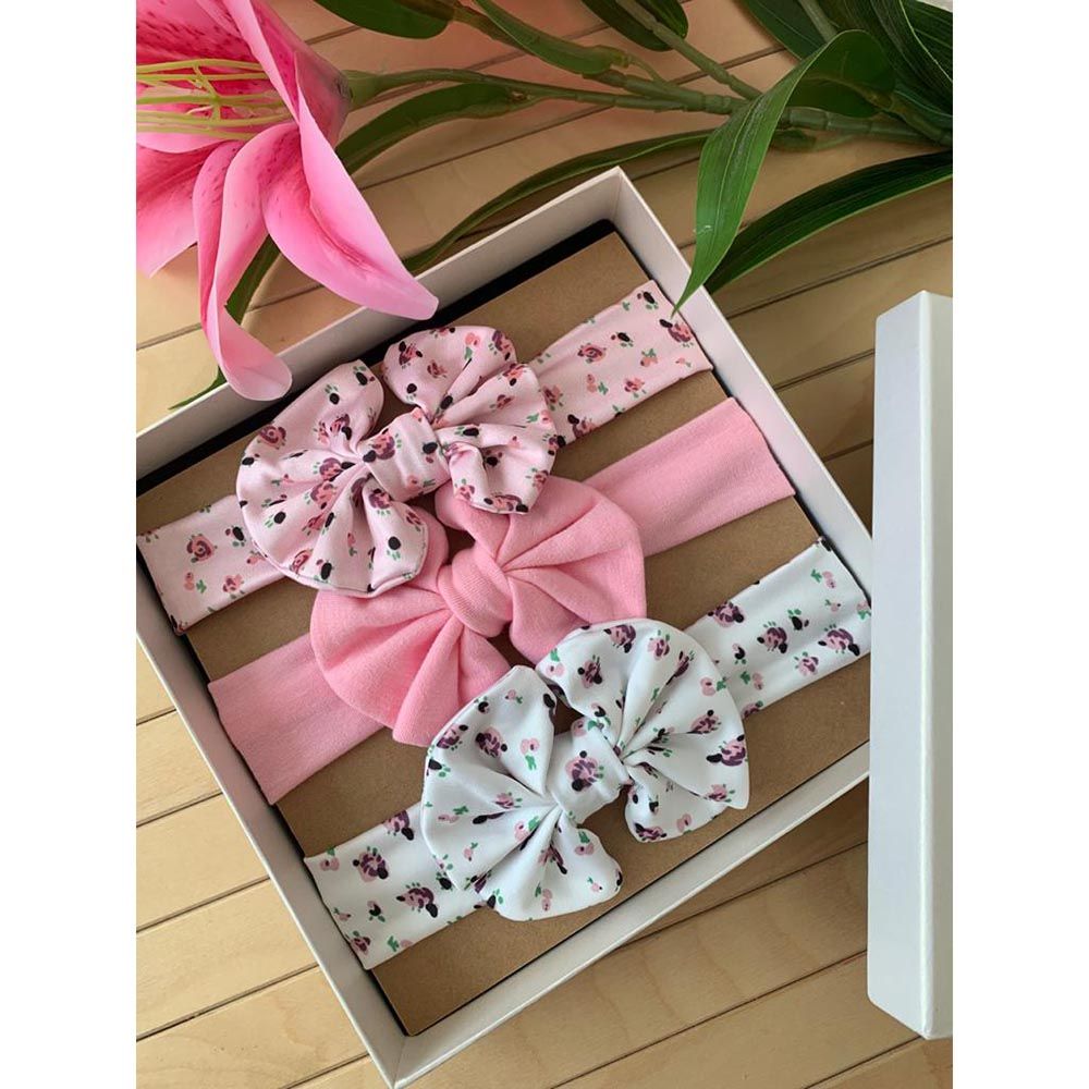 The Girl Cap - Headband Gift 3pc-Set - Pink & White Bow