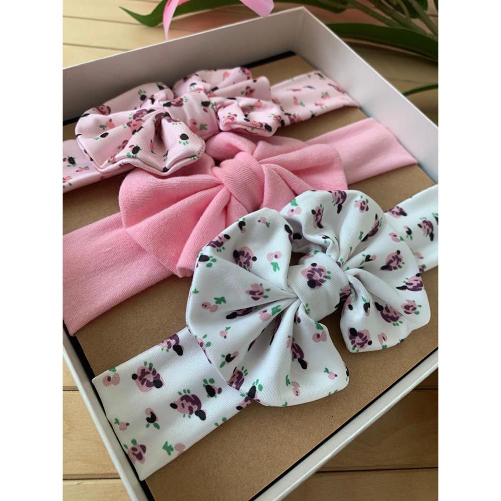 The Girl Cap - Headband Gift 3pc-Set - Pink & White Bow