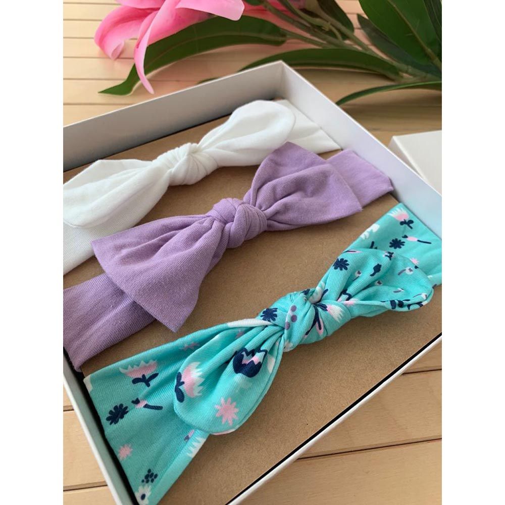 The Girl Cap - Headband Gift 3pc-Set - Blue Green Floral