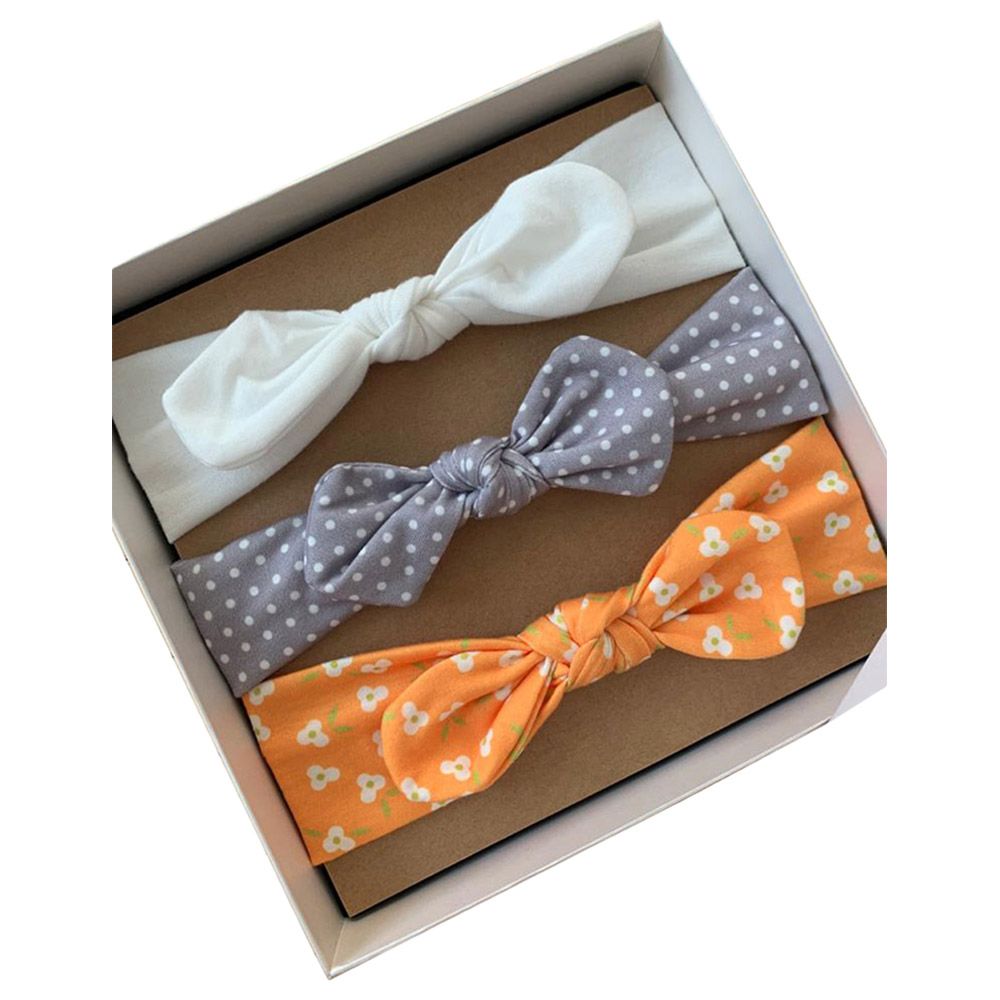 The Girl Cap - Headband Gift 3pc-Set - Grey Orange