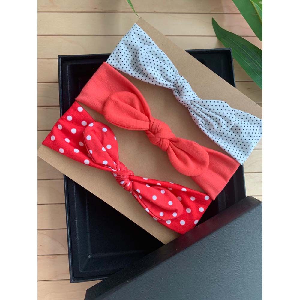 The Girl Cap - 3pc-Set - Baby Headband - Dotted Red & White