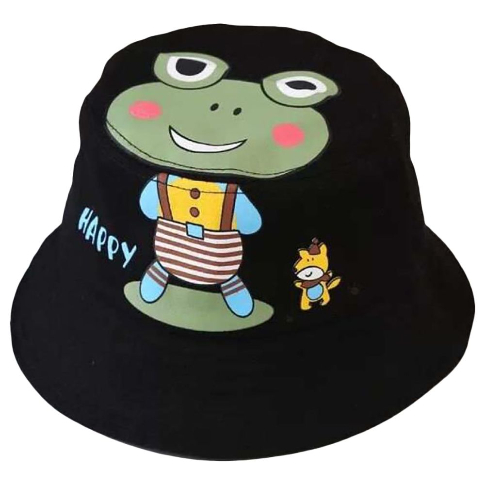 The Girl Cap - Frog Print Kids Hat - Black