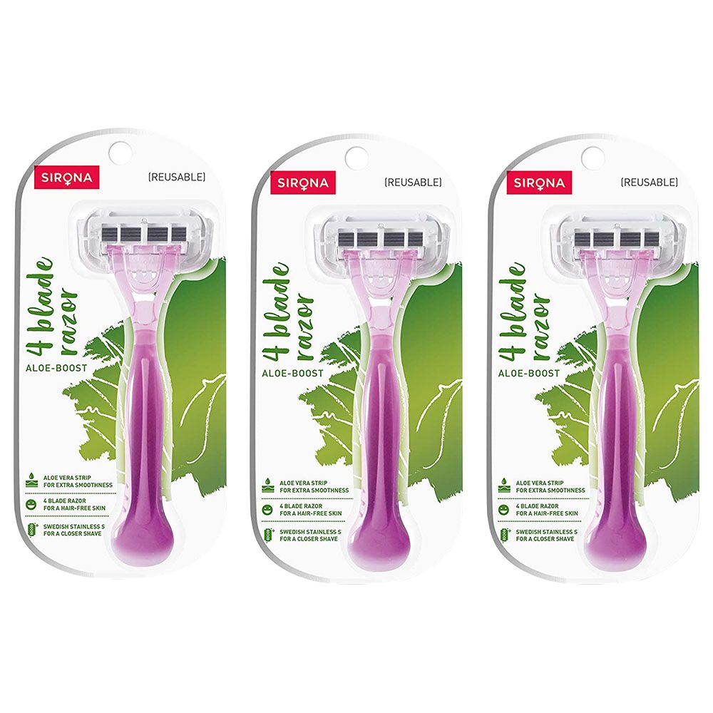 Sirona - 4 Blade Reusable Razor For Women - Pack of 3