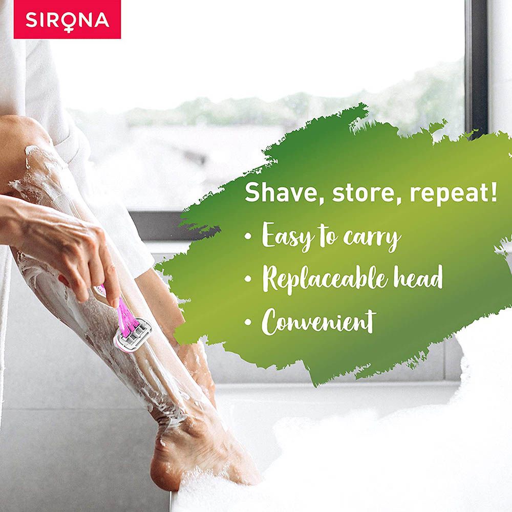 Sirona - 4 Blade Reusable Razor For Women - Pack of 3